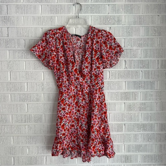 ZARA | Pink and Orange Mini Floral Dress - Picture 2 of 4